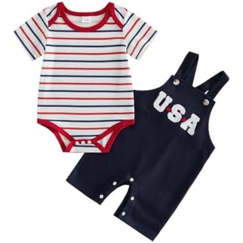 Newborn Baby Boy Fall Winter Clothes Striped Long Sleeve Romper Overall Pants Hat 3Pcs Set Cute Coming Home Outfit