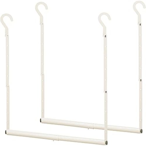 STORAGE MANIAC Adjustable Closet Rod Hanging Clothes Heavy Duty Closet Extender Hanging Rod Space-Saving Clothes Hanging Bar Double Closet Hanging Rod Hanging Closet Organizer Closet Bar,2 Pack White