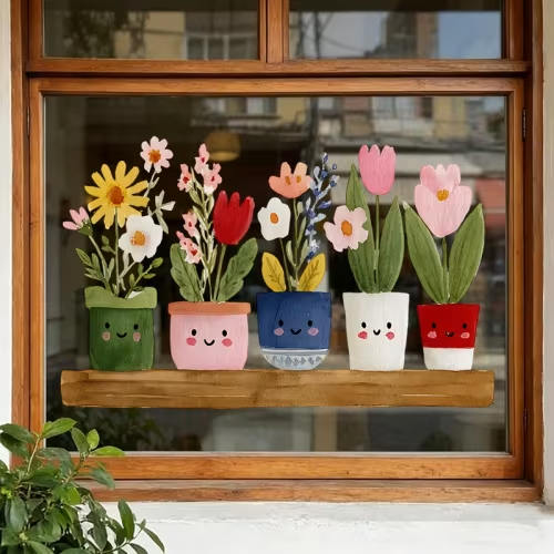 1pc five adorable mini potted plant static cling window - Temu