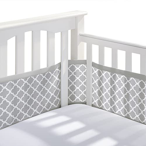BreathableBaby Breathable Mesh Liner for Full-Size Cribs, Classic 3mm Mesh, Gray Clover (Size 4FS Covers 3 or 4 Sides)