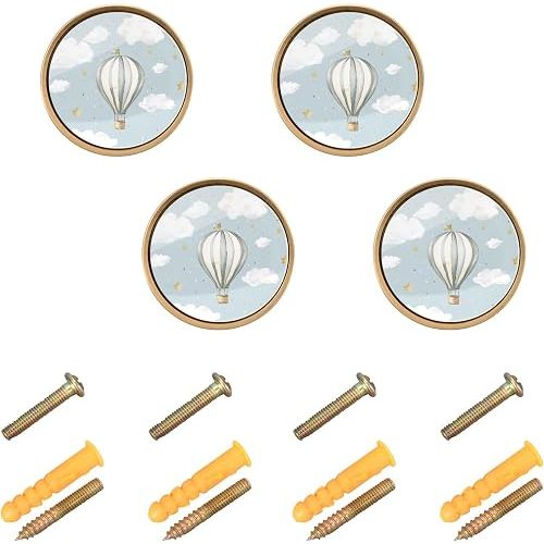 4 Pcs Hot Air Balloons Cabinet Knobs Round Zinc Solid, 1-1/4 Inch Decorative Cabinet Hardware Handles Knobs for Bathroom Cabinet, Dresser, Cupboard and Wardrobe