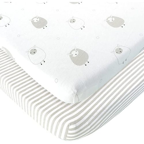 Travel Crib Fitted Sheets Compatible With Guava Lotus, Baby Bjorn, Dream on Me Travel Crib Light Playard – Fits Perfectly on 24 x 42” Mattress Without Bunching Up – Snuggly Soft Jersey Cotton – 2 Pack
