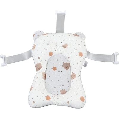 Baby Bath Cushion Infant Bath Pad Mat Premium Polyester Soft Quick Dry Comfortable Cushioned Pillow for Sitting and Lying Down (White)