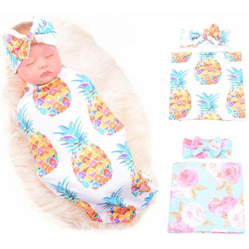 Newborn Receiving Blanket Headband Set Flower Print Baby Swaddle Receiving Blankets Galabloomer