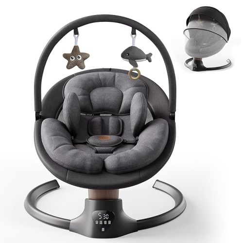 Baby Swings for Infants, FasonBaby Electric Baby Swing with 10 Preset Melodies, 5 Speeds, Remote Control and Bluetooth - Portable Infant Swing for Indoor and Outdoor(Black)