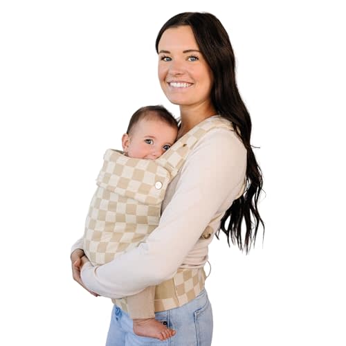 Ava & Oliver Essential Baby Carrier – Ergonomic, Hip-Healthy Soft Structured Carrier for Infants & Toddlers (7–35lbs) - Front and Back Carry, Breathable Fabric, Stylish & Lightweight (Almond Check)
