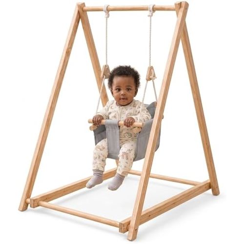 Avenlur Spruce Baby Swing, Foldable Wooden Indoor Swing with Stand