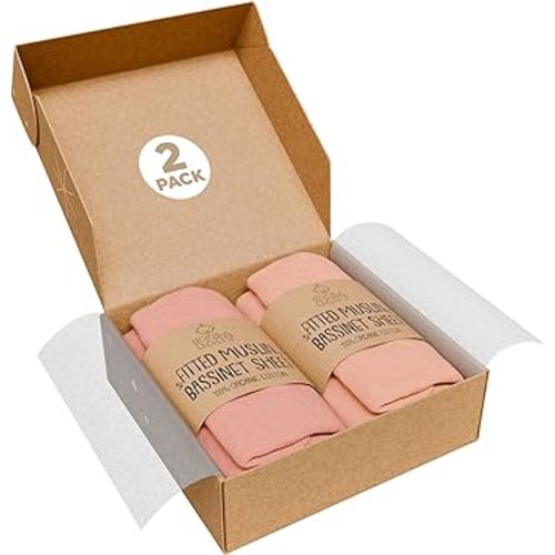 Bassinet Fitted Sheets - Compatible with Baby Delight Beside Me Dreamer Bassinet & Baby Joy Bedside Sleeper | 100% Organic Muslin Cotton - Light Pink + Dark Pink | 33X20 (2 Pack)