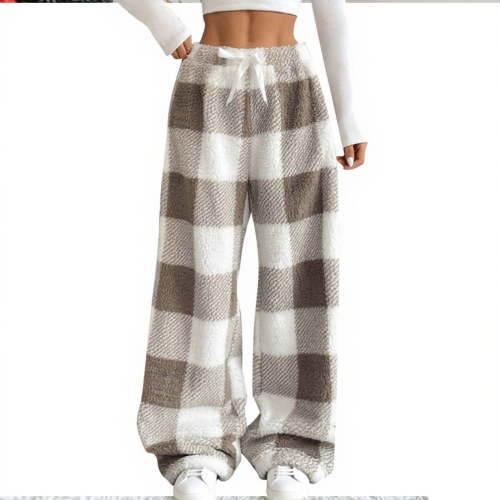 Gytharion Fuzzy Pajama Pants for Women Winter Fleece Warm Pj Pants with Pockets Cute Plaid Printed Drawstring Elastic Waisted Furry Lounge Pants