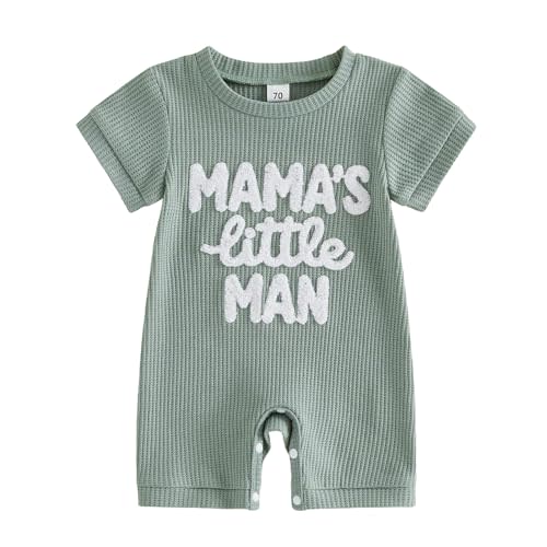 Sejardin Newborn Infant Baby Boy Summer Jumpsuit Letter Embroidery Short Sleeve Crew Neck Romper Waffle Outfit