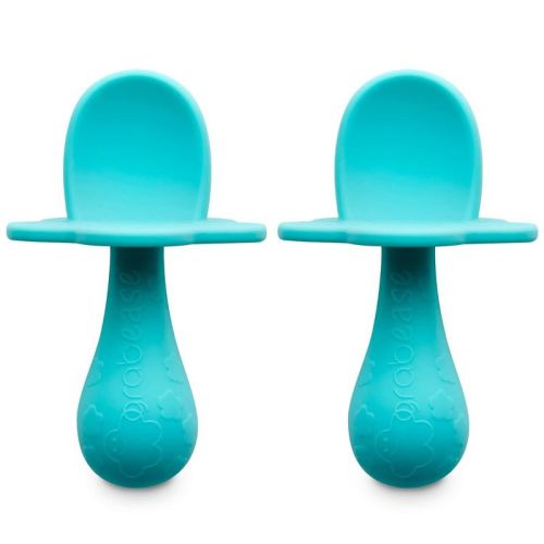 Grabease Baby Silicone Spoon Set for Baby-Led Weaning & First Stage Self-Feeding; Dishwasher Safe; Set of 2 Teal Spoons