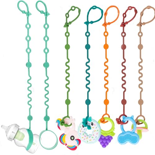 LittleHugs Toy Straps for Baby, Adjustable Toy Holder for Stroller Accessories, Silicone Baby Tether Pacifier Clip, No Throw Baby Travel Essential Leash for High Chair, Car Seat (7- Pack)