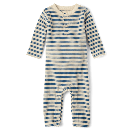 Baby Boys Striped Thermal Henley Romper - Cream