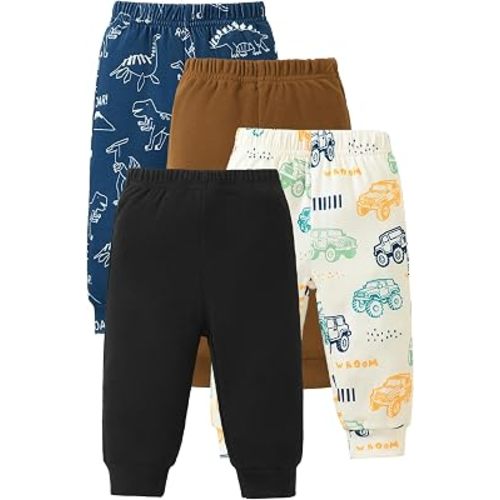 Jecson Baby Boy Pants 4-Pack Soft Toddler Sweatpants Elastic Waist 3M-3T
