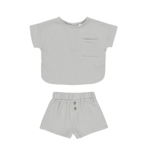 Woven Boxy Top + Short Set || Sky