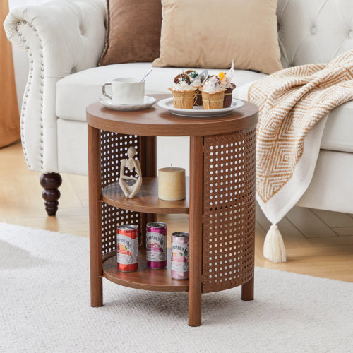 Bay Isle Home™ Round End Table With 3-Tier Storage Shelves & Reviews | Wayfair