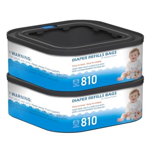 2 Packs Jumbo Square Refills Disposal Bags Refill Compatible with Diaper Genie Compact, Select Pails and Classic Version Pails, Hold Up to 810 Newborn-Sized Diapers Per Refill