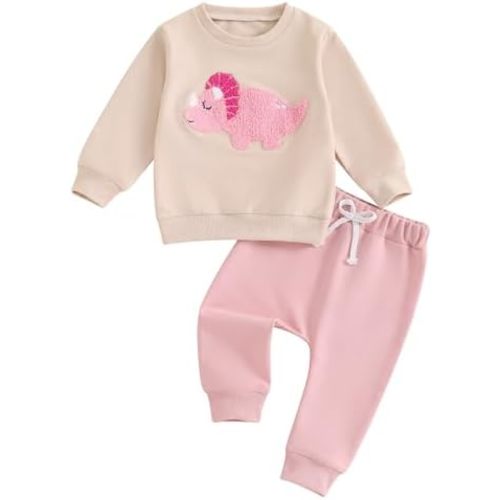 Kupretty Toddler Baby Girl Fall Winter Clothes Embroidered Letter Graphic Crewneck Sweatshirt + Joggers Pants Outfits Set