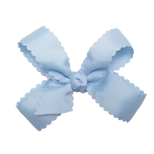 HAIRBOWS Girls' Grosgrain Scalloped Edge Bow with a Knot Wrap Center on a Clip, All Ages and Hair Types, 5 Inch Bow, Blue