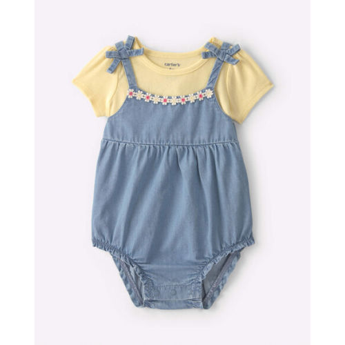 Baby 2-Piece Daisy Chambray Bubble Set - Blue/Yellow | Carter's