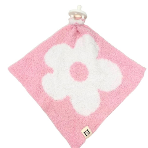 L+L USA Bow Baby Lovey Pacifier/Teether Holder 10"x10" - DreamSoft Plush Fluffy Cuddly Soothie Reversible Mini Comfort Blanket - Cute Girly Newborn Gift Essential for Babies Girls (Pink/White)