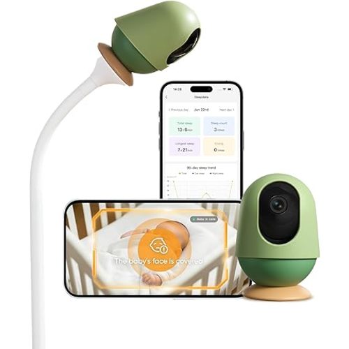 Monai Video Baby Monitor - 3K HD WiFi Baby Camera with 7 AI Features, Pan-Tilt, 6X Zoom & Night Vision. Instant Alerts for Cry/Sound/Sleep/Face Covered/Motion, No Monthly Fee, Smart Nursery Monitor