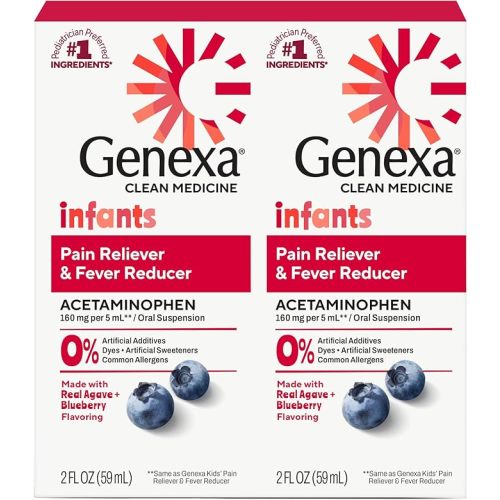 Genexa Infants' Clean Acetaminophen | Pediatrician Preferred Ingredients | Pain Reliever & Fever Reducer for Babies| Dye Free, 0% Artificial Additives | Delicious Organic Cherry Flavor, 2 fl oz