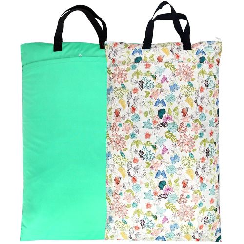 wegreeco Reusable Hanging Wet Dry Cloth Diaper Bag (Jade, Camellia)