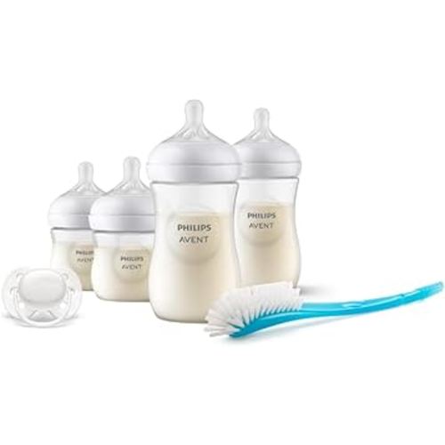 Philips Avent Natural Response Baby Bottle Starter Set (2 x 125ml, 2 x 260ml, Bottle Cleaning Brush Blue, 1 x Ultra-Soft Soother Arctic White 0-6m) SCD838/11