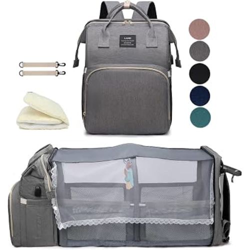 houscly Diaper Bag Backpack with Changing Station, 25L Large Capacity | Multifunction baby bag, baby registry search, baby girl newborn essentials must haves, baby shower gifts, grey