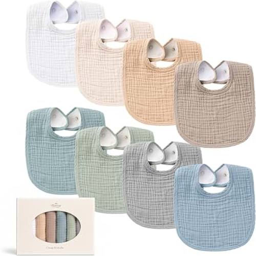 Amazon.com: Konssy 8-Pack Muslin Baby Bibs, Adjustable Fit for Drooling and Teething | Soft Absorbent, Drool Bibs for Baby Boys Girls, Cotton Front with Fleece Backing, Newborn to Toddler 0-36M