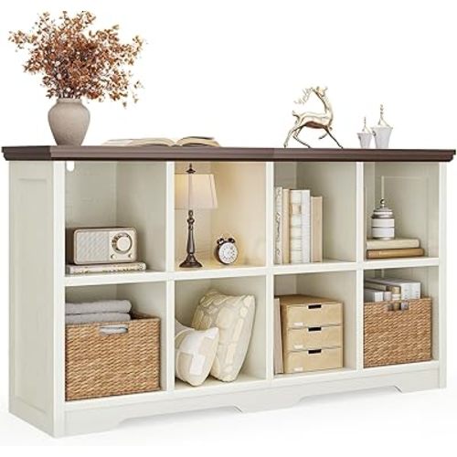 OffiGo 8 Cube Organizer Bookcase, Modern Farmhouse Open Shelf for Storage Bins & Decor, Display Bookshelf Console Closet for Living Room, Bedroom, Home Office, Walnut+White