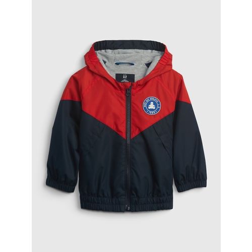 Baby 100% Recycled Jersey-Lined Rain Jacket in dark night, size: 0-6 M