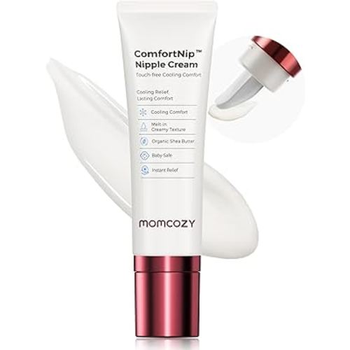 Momcozy ComfortNip™ Cooling Comfort & Touch Free Nipple Cream, Nipple Cream for Breastfeeding, Instant Relief, Plant-Based Formula, Newborn Essentials with Cooling Ceramic Applicator, 1.76oz