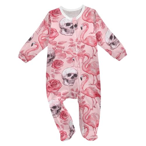 Vdsrup Baby One-Piece Footies Skulls Flamingos Bodysuit Rompers Roses Newborn Pajamas Cotton Footed Pjs for Boys Girls 3M