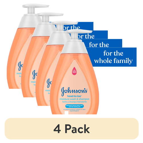 (4 pack) Johnson's Head-To-Toe Gentle Baby Moisture Wash & Shampoo, 13.6 fl. oz
