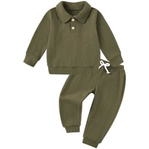 YALLET Toddler Baby Boy Clothes Polo Sweatshirt and Jogger Pants Set 0-3T
