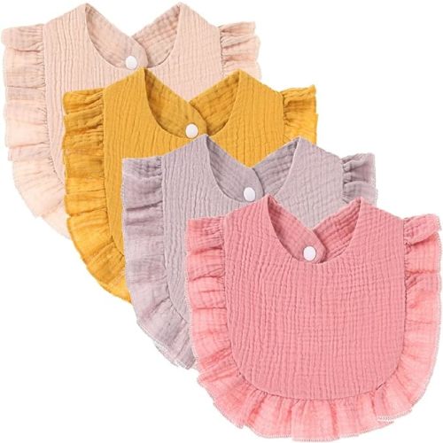 4 PACK Solid Muslin Baby Drool Bibs Set for Unisex Boys Girls Cotton Adjustable Teething Feeding Drooling Bibs