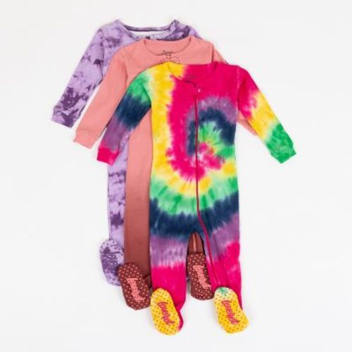 Leveret Girls Cotton Baby Footed Pajamas – 3 Pack – Tie Dye Pinks Sleepers