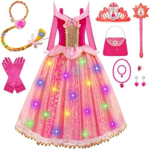 Meland Princess Dresses for Girls - Light Up Princess Dress Up for 3-10 Year Old, Costume for Girls Halloween Birthday