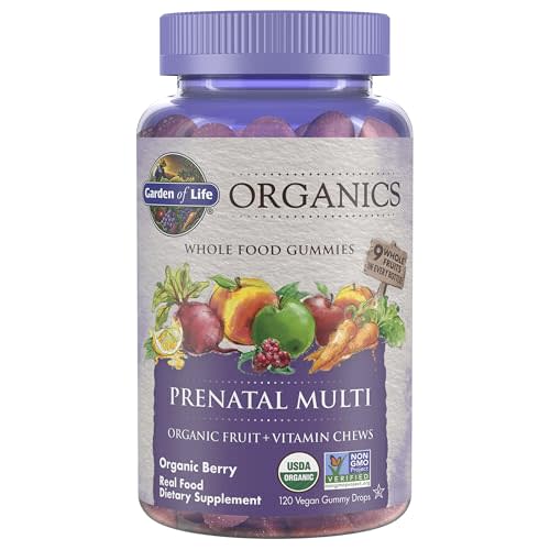 Garden of Life Organics Prenatal Gummies Multivitamin with Vitamin D3, B6, B12, C & Folate for Healthy Fetal Development – Organic, Non-GMO, Gluten-Free, Vegan, Berry Flavor, 30 Day Supply