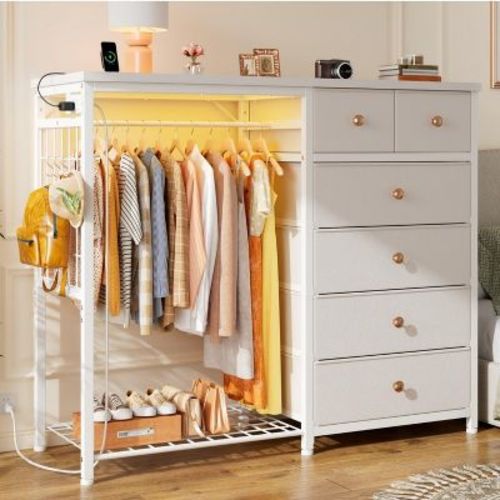 AZL1 Life Concept Dresser with Hanging Rack & 6 Drawers Dresser for Bedroom,Reversible 4-IN-1 Fabric Dressers for Closet, Dressers & Chest of Drawers