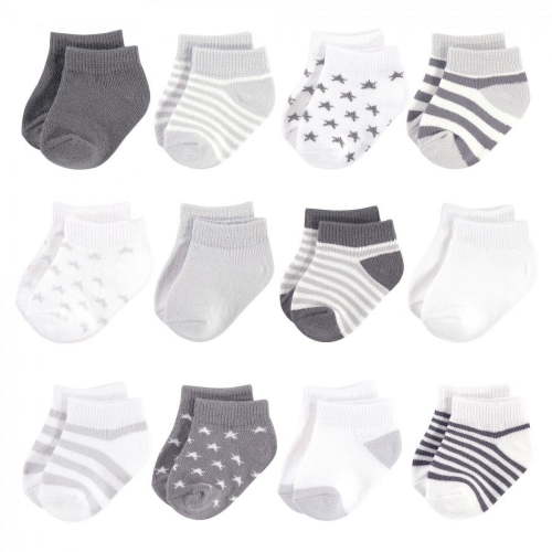 Touched by Nature Baby Unisex Organic Cotton Socks, Cream Charcoal Stars, 0-6 Months