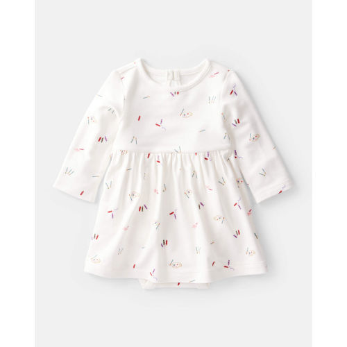 Baby Girl Paint Print PurelySoft Long-Sleeve Bodysuit Dress - Ivory | Carter's