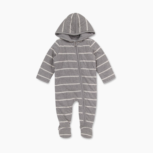 Burt's Bees Baby Bunting, Zip Front Hooded Organic Jumpsuit - Grey Winter Stripe, 3-6 Months