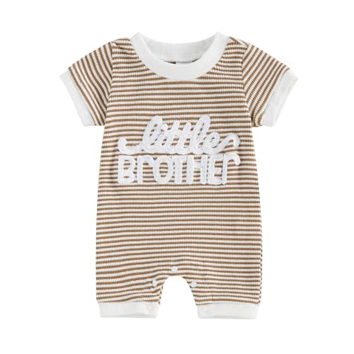 Newborn Baby Boy Summer Outfit Romper Letter Embroidery Short Sleeve Jumpsuit Bodysuit Cute Infant Waffle Clothes