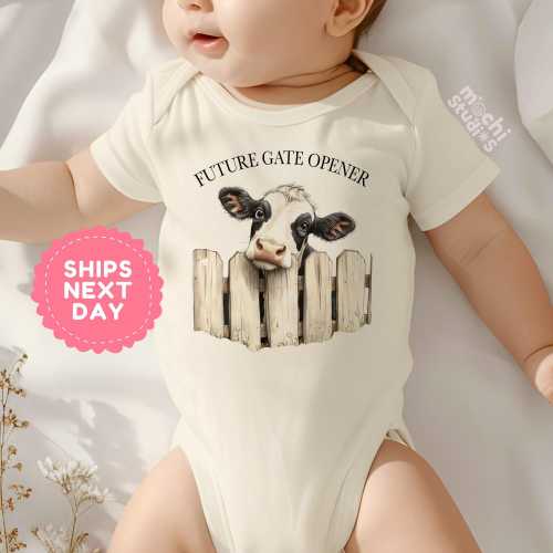 Future Gate Opener Baby Bodysuit, Farm Baby Outfit, Cute Cow Baby Clothes, Funny Baby Shower Gift, Country Baby Bodysuit(AD-28)