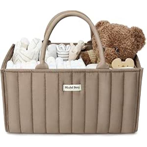 Blissful Diary Baby Diaper Caddy Organizer, Stylish Storage Basket for Newborn Essentials and Diaper Station, Gift for Baby Shower and Registry Must-Have, Mocha Brown