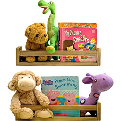 Set Of 2 Rustic Floating Bookshelf For Kids, Nursery Book Shelves Organizer For Kids Room, Rustic Barthroom Decor Farmhouse Book Wall Shelves Kitchen Spice Rack Baby Book Shelves For Wall Decor