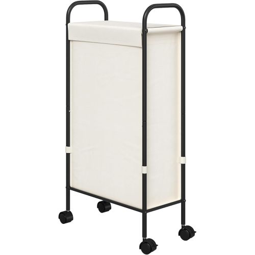 ELYKEN Slim Laundry Hamper with Lid, 50L Small Rolling Laundry Basket on Wheels, 7.9” Narrow Dirty Cloth Cart with Removable Inner Bag for Small Bathroom, Bedroom, Creamy